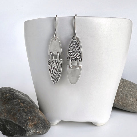 Silver Oval Asymmetrical Earrings