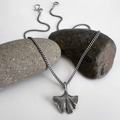 Silver Ginkgo Leaf Necklace 1