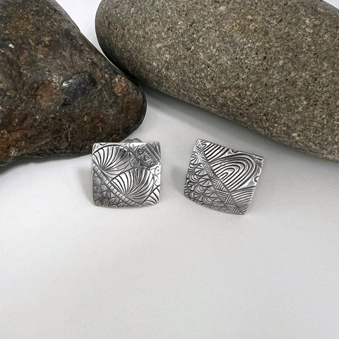 Textured Domed Square Post Earrings