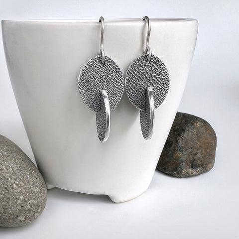 3D Silver Oval Earrings