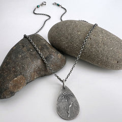 Silver Echinacea Teardrop Necklace