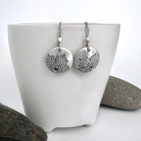 Round Silver Geranium Earrings