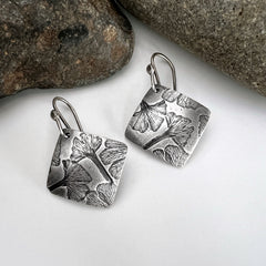 Ginkgo Leaves in Silver Earrings