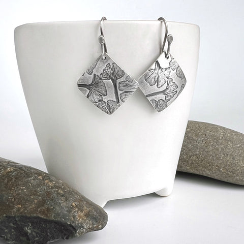 Ginkgo Leaves in Silver Earrings