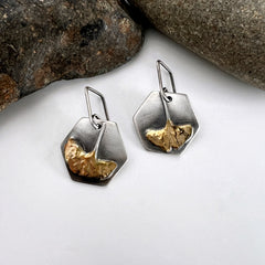 Hexagon Gold Ginkgo Earrings