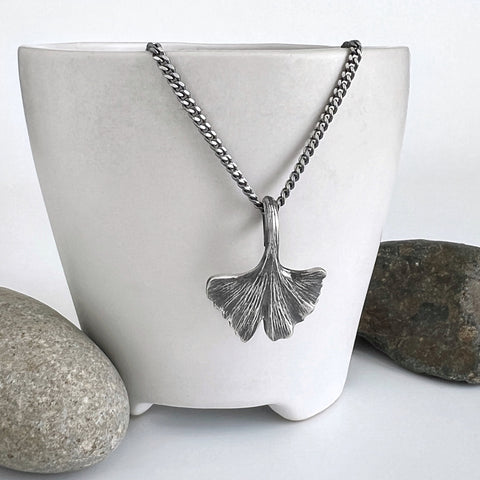 Silver Ginkgo Leaf Necklace 1