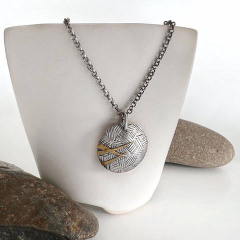 Textured Silver and Gold Dome Necklace